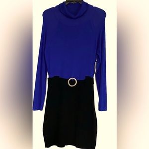 Blue and black long sleeve sweater dress